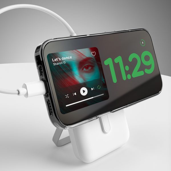 10000mAh USB-C MagSafe bezvadu pārnēsājamais akumulators ar statīvu - balts