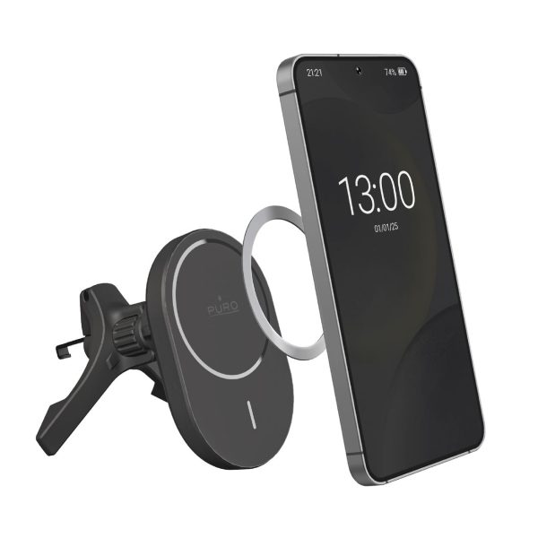 Automašīnas tālruņa turētājs ar Qi2 MagSafe 15W lādētāju - melns