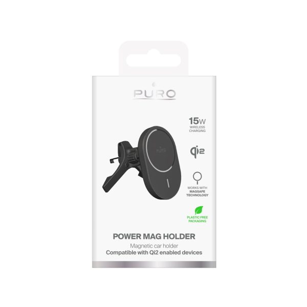 Automašīnas tālruņa turētājs ar Qi2 MagSafe 15W lādētāju - melns