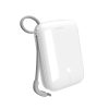 Powerbank 10000mAh USB-A USB-C ar iebūvētu kabeli - balts