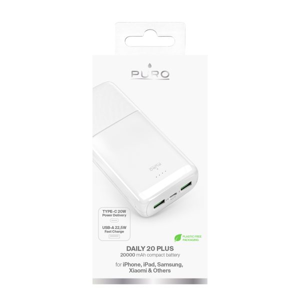 Powerbank 20000mAh USB-A USB-C PD AFC 22.5W - balts