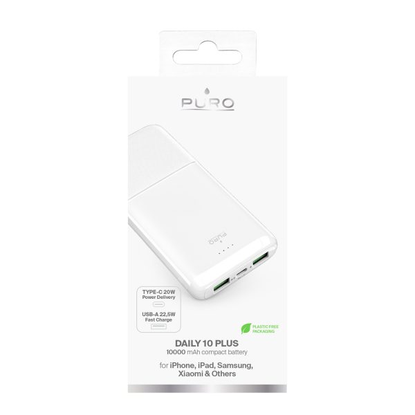 Powerbank 10000mAh USBA USB-C 22.5W - balts