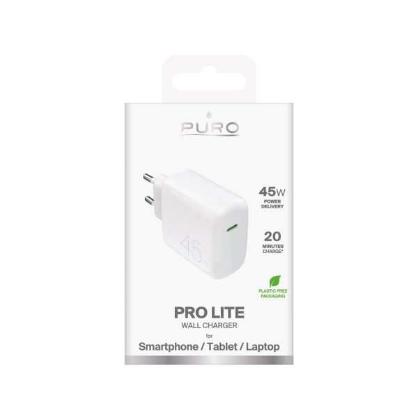 Kompakts USB-C 45W sienas lādētājs - balts