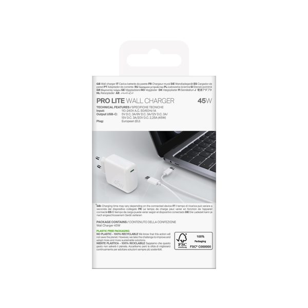 Kompakts USB-C 45W sienas lādētājs - balts