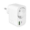 USB-A USB-C sienas lādētājs ar Schuko PD 20W ligzdu - balts