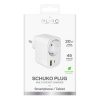 USB-A USB-C sienas lādētājs ar Schuko PD 20W ligzdu - balts