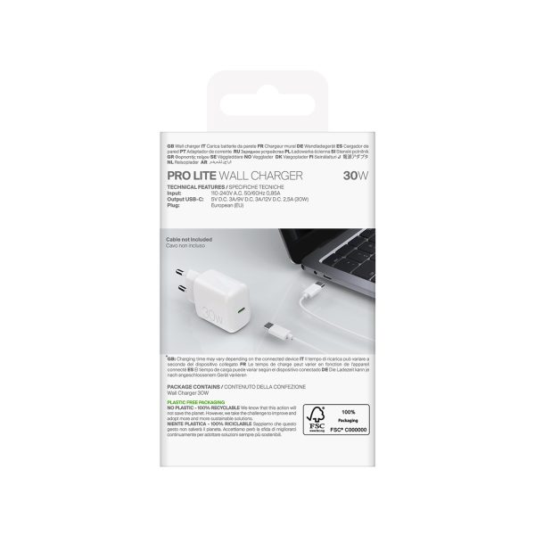30 W USB-C sienas lādētājs — balts