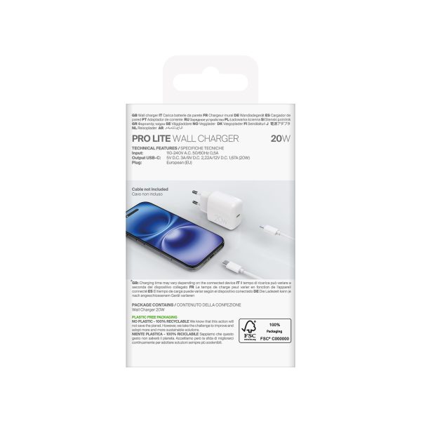 PROLITE 20W USB-C sienas lādētājs - balts