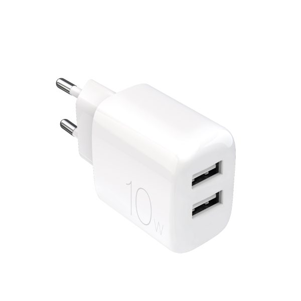 2x USB-A PROLITE 10W sienas lādētājs - balts