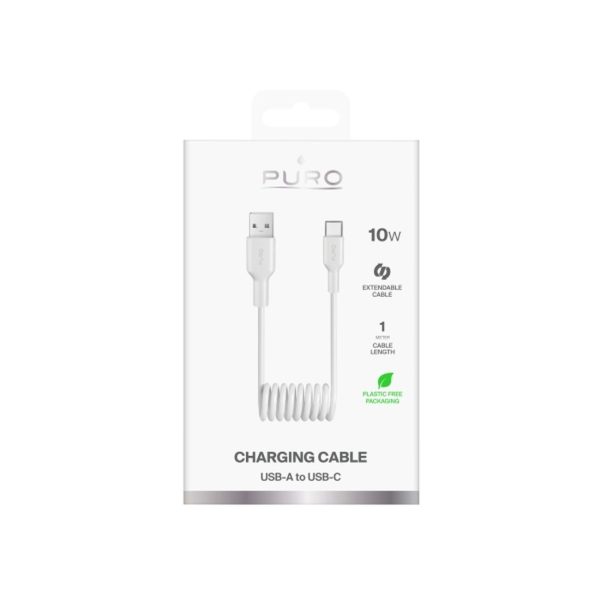 Spirālveida kabelis USB-A - USB-C 10W 1m - balts