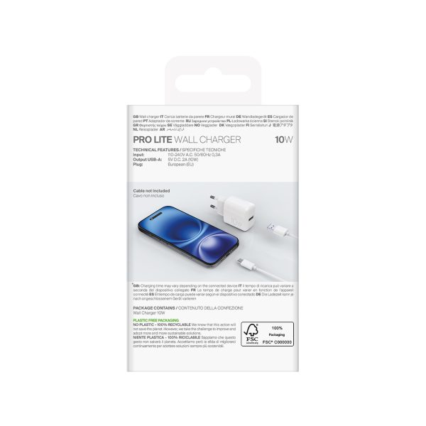 PROLITE 10W USB-A sienas lādētājs - balts