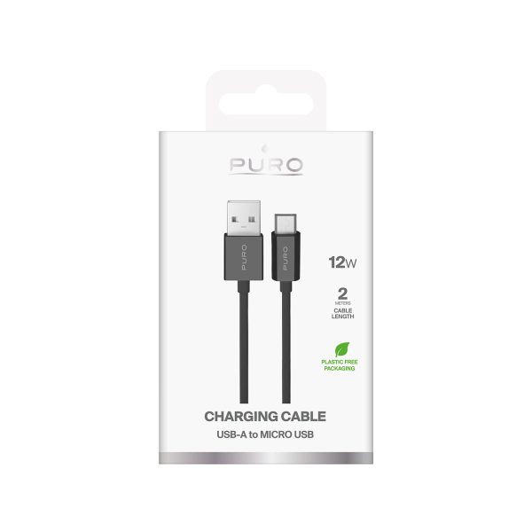 Kabelis USB-A - microUSB TPE 12W 2m - melns