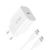 USB-C sienas lādētājs ar USB-C PD 20W kabeli - balts