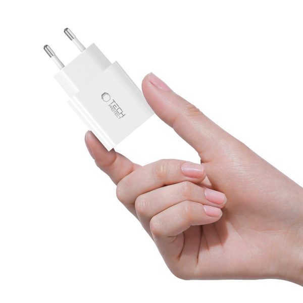 USB-C sienas lādētājs ar USB-C PD 20W kabeli - balts