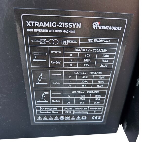 Pusautomātiskais Kentauras XTRAMIG-215SYN 200A 220V 15 KG spole