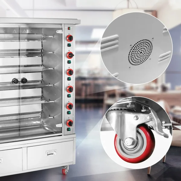 Gāzes grils 30 vistām, 6 iesmi, 2 atvilktnes uz riteņiem, 40 kW