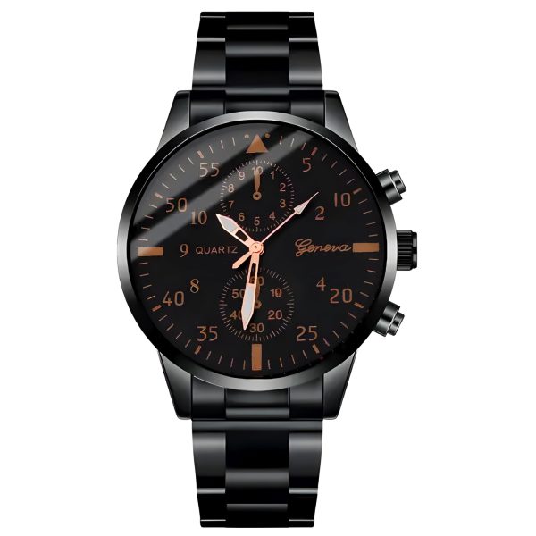 Klasisks vīriešu kvarca pulkstenis ar 40 mm STAL aproci - melns
