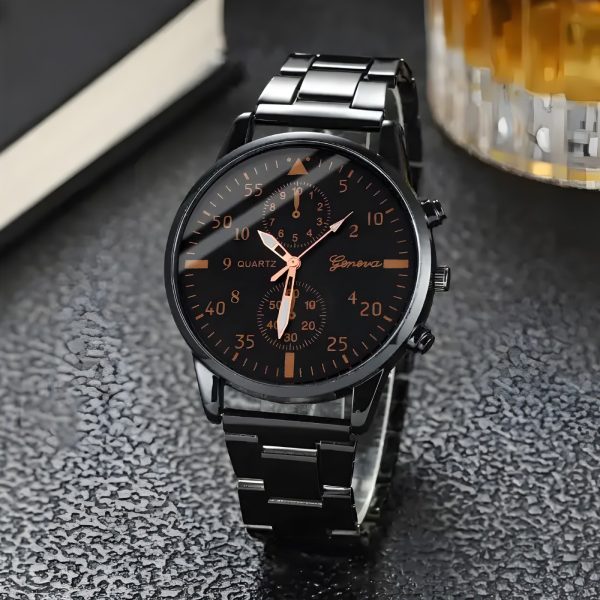 Klasisks vīriešu kvarca pulkstenis ar 40 mm STAL aproci - melns