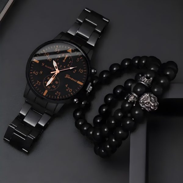 Klasisks vīriešu kvarca pulkstenis ar 40 mm STAL aproci - melns