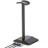 Spēļu galda statīvs austiņām ar USB centrmezglu, RGB LED fona apgaismojumu