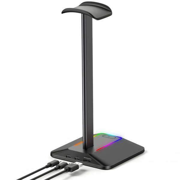 Spēļu galda statīvs austiņām ar USB centrmezglu, RGB LED fona apgaismojumu