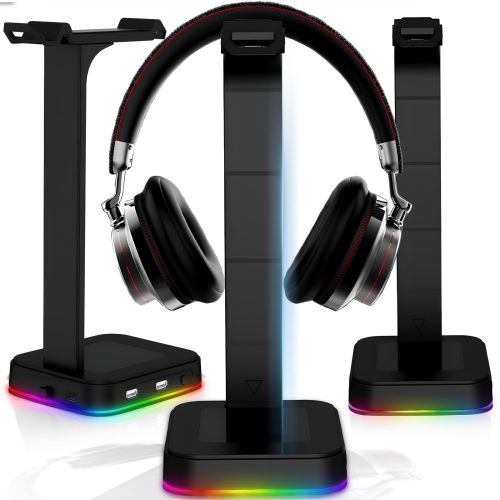 Spēļu galda statīvs austiņām USB centrmezglam ar RGB LED apgaismojumu
