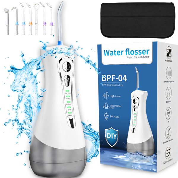 Zobu irrigators, bezvadu, 4 režīmi, 7 uzgaļi, 300 ml - komplekts