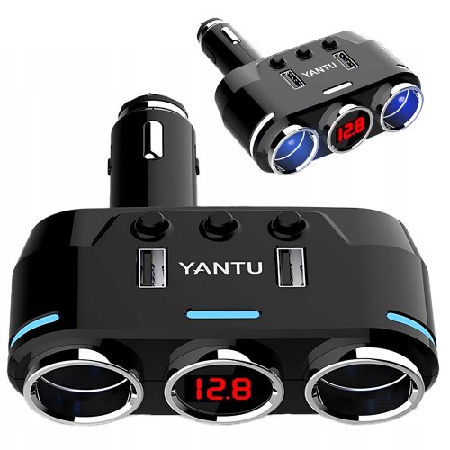 Cigarešu šķiltavas ligzdas sadalītāja lādētājs 2x USB-A LCD 12/24 V 100 W