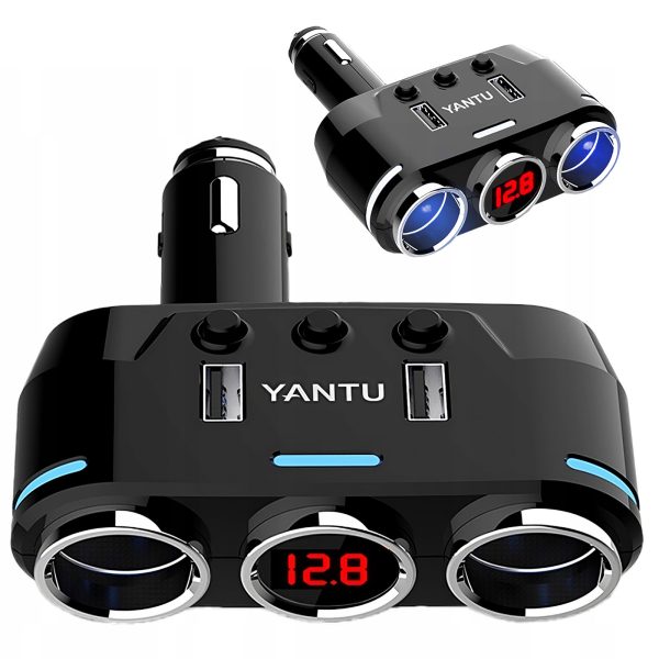 Cigarešu šķiltavas ligzdas sadalītāja lādētājs 2x USB-A LCD 12/24 V 100 W