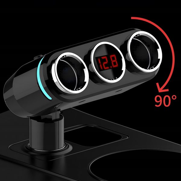 Cigarešu šķiltavas ligzdas sadalītāja lādētājs 2x USB-A LCD 12/24 V 100 W