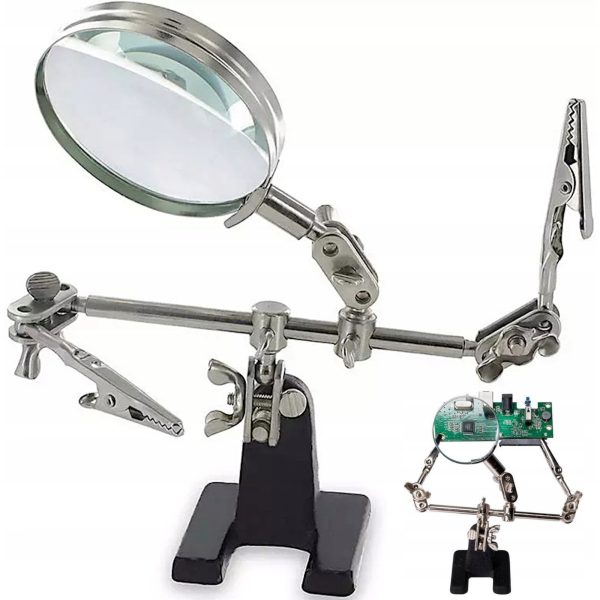 Trešās rokas lodēšanas komplekts ar 2,5x palielināmo stiklu un regulējamiem rokturiem