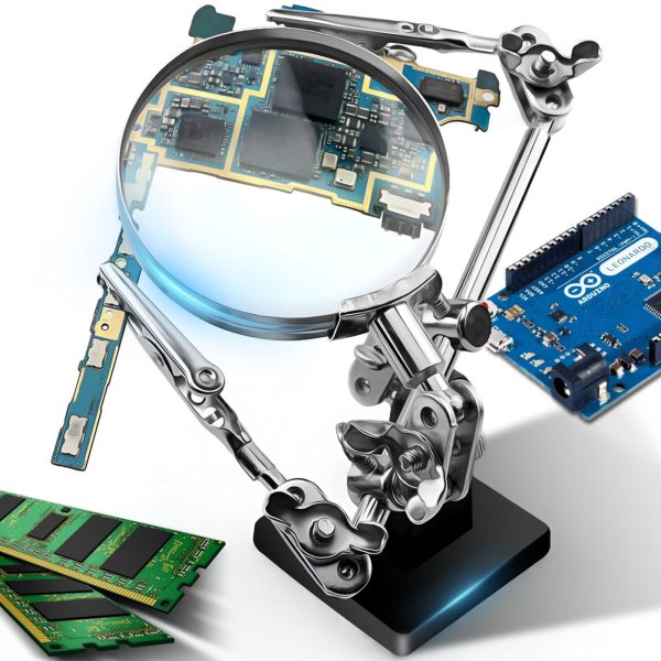 Trešās rokas lodēšanas komplekts ar 2,5x palielināmo stiklu un regulējamiem rokturiem