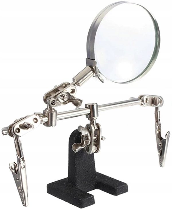 Trešās rokas lodēšanas komplekts ar 2,5x palielināmo stiklu un regulējamiem rokturiem