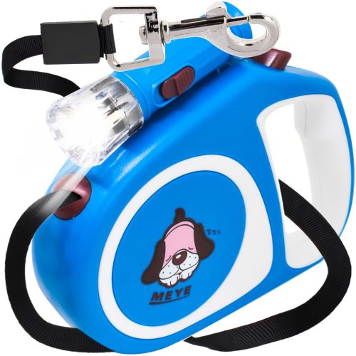 Automātiska izvelkama pavada suņiem un kaķiem ar slēdzeni un LED lukturīti līdz 15 kg, 5 m - zila