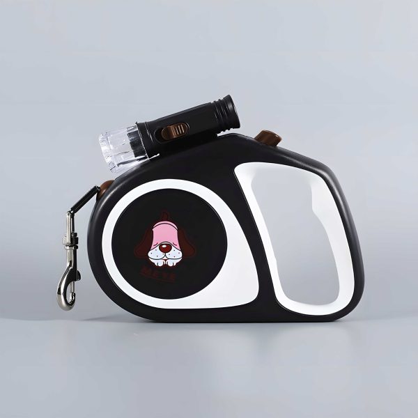 Automātiska izvelkama pavada suņiem un kaķiem ar slēdzeni un LED lukturīti līdz 15 kg, 5 m - melna