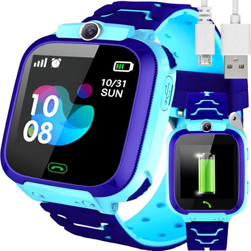 Viedpulkstenis bērniem ar SIM karti, GPS atrašanās vietu, SOS kameru, lukturīti - zils