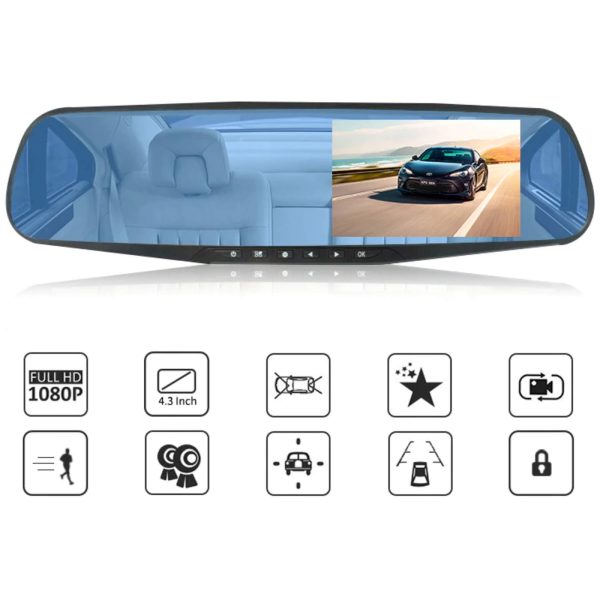 Automašīnas kameras videoierakstītājs ar kustības detektoru MIRROR Full HD TF 12 V