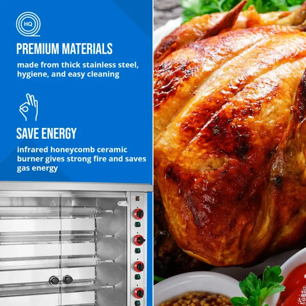 Gāzes grils 30 vistām, 6 iesmi, 2 atvilktnes uz riteņiem, 40 kW