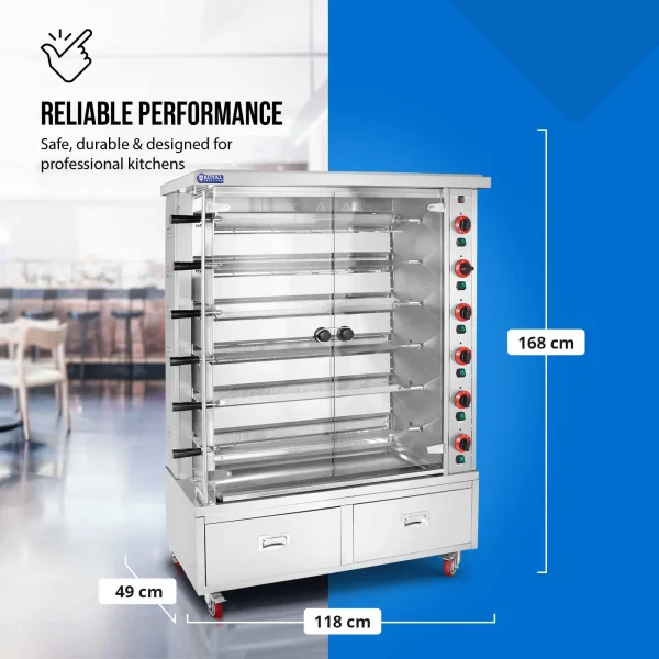 Gāzes grils 30 vistām, 6 iesmi, 2 atvilktnes uz riteņiem, 40 kW