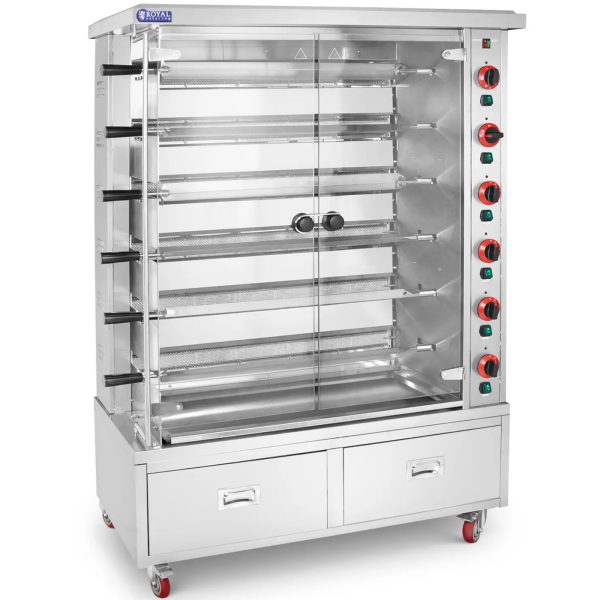 Gāzes grils 30 vistām, 6 iesmi, 2 atvilktnes uz riteņiem, 40 kW