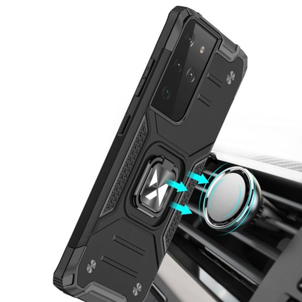Bruņots hibrīda maciņš ar magnētisku turētāju Samsung Galaxy S22 Ultra Ring Armor - zils