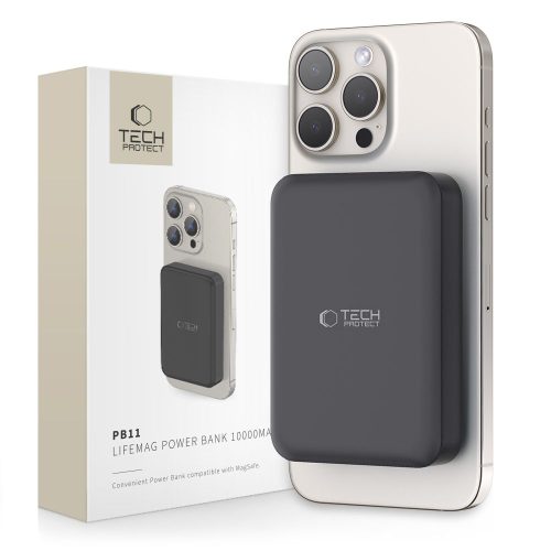 10000mAh MagSafe USB-C 15W pārnēsājamais akumulators ar USB-C kabeli - melns