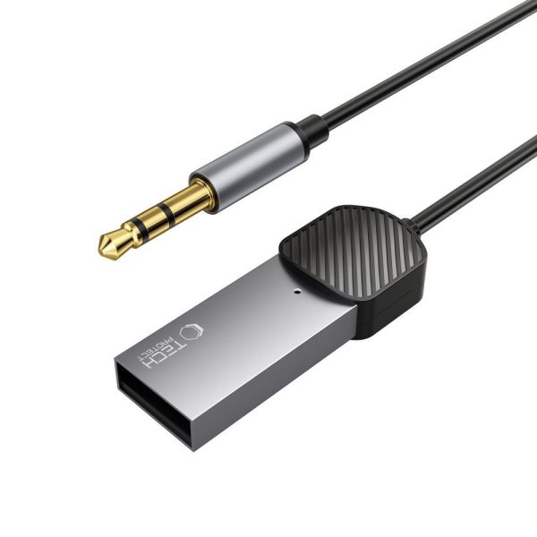 AUX audio adapteris ar mini ligzdu 3,5 mm (vīriešu) - Bluetooth - pelēks