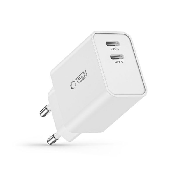 2x USB-C PD 35W sienas lādētājs - balts