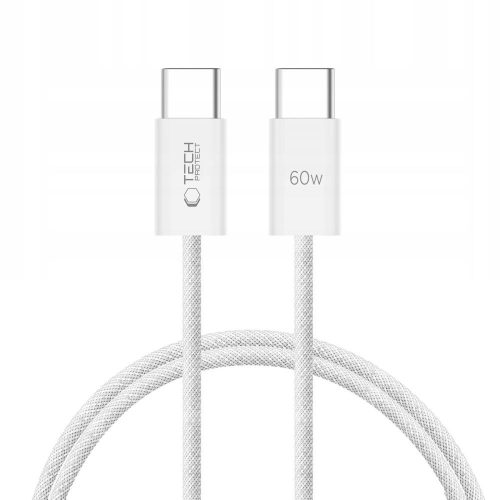 USB-C PD 60W 3A 1m kabelis - balts