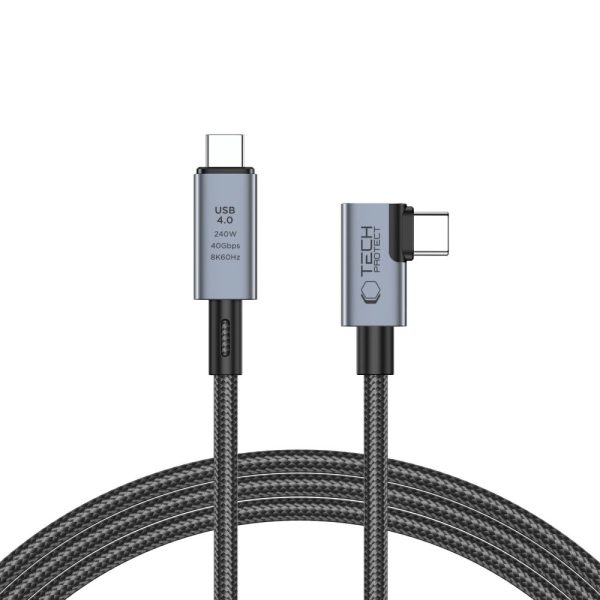 Kabelis leņķveida un taisns USB-C 4.0 PD 240W 8K 40Gbps 1.5m - pelēks