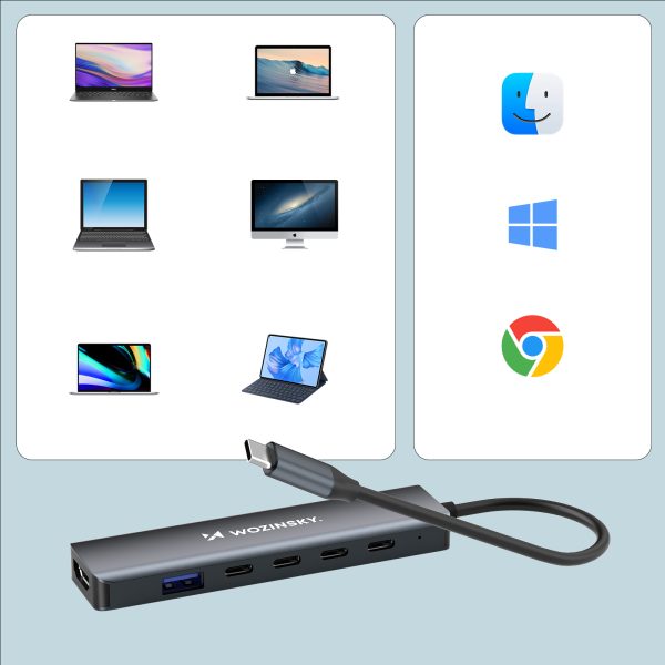 6in1 centrmezgls USB-A USB-C DisplayPort HDMI sadalītājs - pelēks