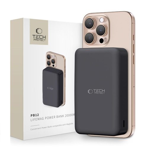 Powerbank 20000mAh ar MagSafe USB-C kabeli 30cm - melns