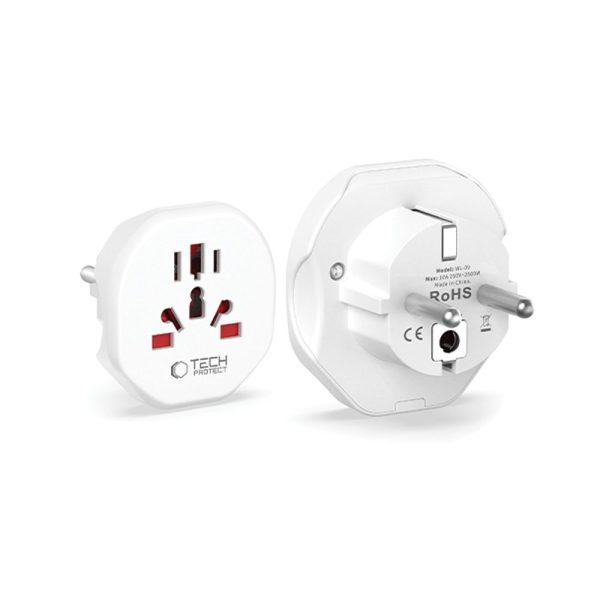 Ceļojuma adapteris UK/US/AU/FI/CN-1/CN-2 uz ES — balts