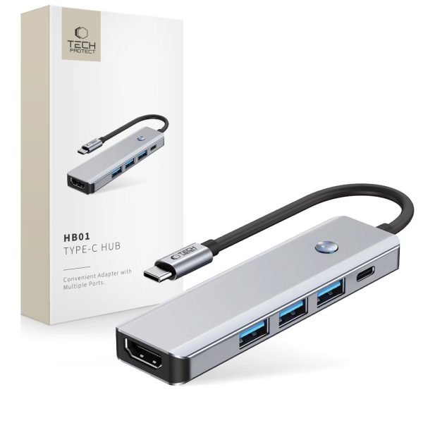 5in1 centrmezgla adapteris USB-C PD USB-A HDMI 4K 60Hz 100W - pelēks